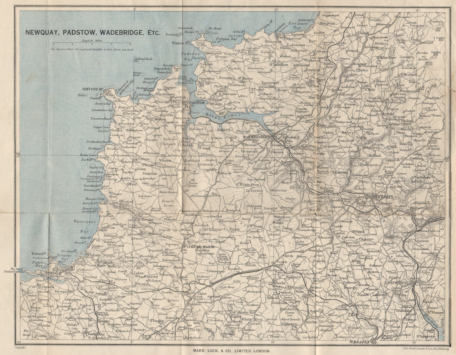 CORNWALL. Newquay Padstow Wadebridge Bodmin. WARD LOCK c1955 old vintage map